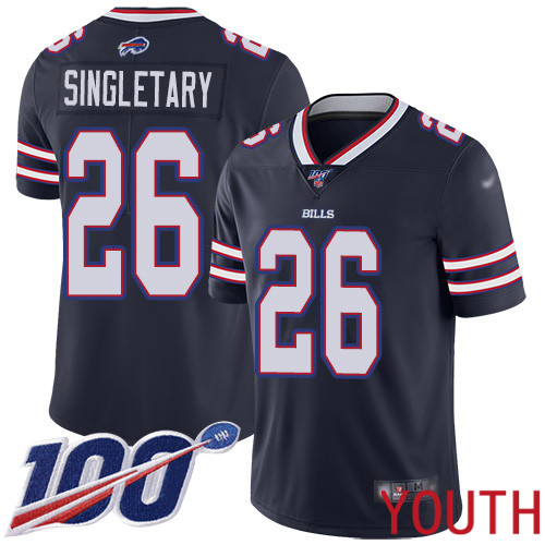 Youth Buffalo Bills 26 Devin Singletary Limited Navy Blue Inverted Legend 100th Season NFL Jersey